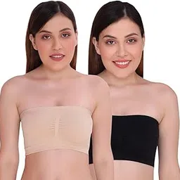 plumbury Women's Down Padded Wire Free Seamless, Push-Up Bra (Strapless Padded Tube Bra_Black_Free Size)-picture-55