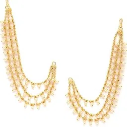 zeneme Traditional Brass 18 K Gold Plated Wedding Jewellery Bahubali Inspired Long Chain Jhumki Earrings for Women and Girl-picture-53