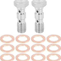 X AUTOHAUX 2 Set M10x1.25 Metric Thread Double Banjo Bolt Brake Fitting Adapter with Washers for Motorcycle Car-picture-45