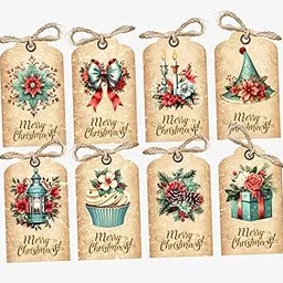 Christmas Gift Tags with Jute Twine | High Glossy Favor Hanging Tags | Large Size 3.5 x 2.5 Inches | Merry Christmas Gift Labels for Bags, Boxes & Holiday Decorations (80)-picture-13