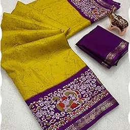Women's Modern Abstract Print and Kalamkari Pallu Dola Silk Saree with Unstitched Blouse Piece | Lightweight Stylish Ethnic Wear Sari Latest Fancy Tendy Sadi Silk Sarees for Women-image-5
