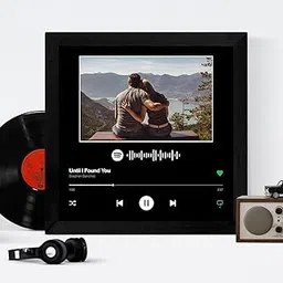 Ritwika's Personalized Desk Photo Frame With Customizable Spotify Song And Photo Of Your Choice | Plaque For Your Loved Ones (Black Background - Table Spotify 9.5 X 9.5 Inch), Tabletop-image-44