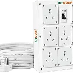 Bitcorp Extension Board 8 Socket 1 Mcb 16A, 5000W Heavy Duty Power Strip with Surge Protector 10 Meter Electric Power Extension Cord for Home Gadgets, Office, Pc, Cooler, Fridge (White) 220 Volts-image-25