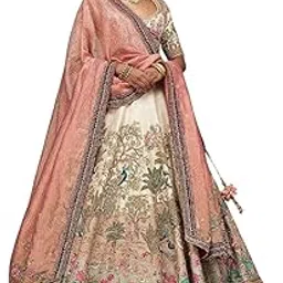 Women's Cannolin Cream Resham Embroidered Silk Exclusive Bridal Lehenga-picture-22