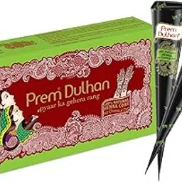Prem Dulhan Mehendi Cones Box Pack of 1 Set of 4 Cones, Organic Henna Cones, Natural Mehandi with Stencil, Easy Application-picture-38
