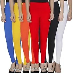 pr pink royal Women's Solid Cotton Viscose Lycra Regular Fit Leggings Combo Pack 6 | Color Blue,Yellow,Orange,Red,Black,White-picture-11