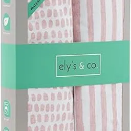 ely's & co. Waterproof Changing Pad Cover Set | Cradle Sheet Set by Ely's & Co no Need for Changing Pad Liner Mauve Pink Splash & Stripe 2 Pack for Baby Girl-picture-32