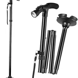 AWH Folding Walking Cane with LED Light for Men & Women - Foldable Adjustable Lightweight Aluminum Walking Stick Free Standing Cane, Pivot Tip for Seniors & Adults - BLACK-image-42