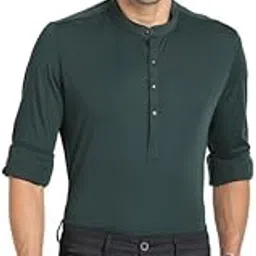 turtle Men Knitted Dark Green Solid Slim Fit Ceremonial Kurta-picture-50
