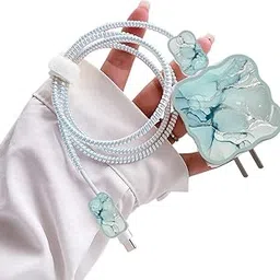 Protective Charging Case for iPhone 11/12/13/14/15/16/Pro Max,for 18W/20W Charger and Charging Cable,Have Durable Cable Sleeve - Green Marble-picture-37