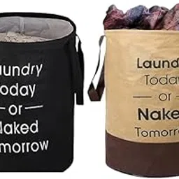 Agroha Printed Waterproof Canvas Laundry Bag, Toy Storage, Laundry Basket Organizer 45L bags (Pack of 2, Black + Brown)-picture-14