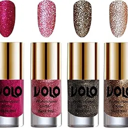 Volo Professionally Used Glitter Shine Nail Polish Combo Pack of 4(Magenta Glitter, Pink Glitter, Dark Grey Glitter, Light Golden Glitter)-image-51