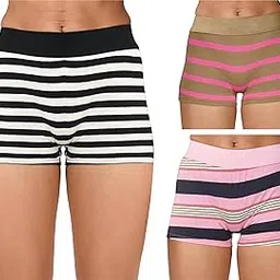 aquazzura Pack of 3 Women's High Coverage Pure Cotton Daily Use Stripe Printed Boy Short Knicker for Girls(AQ_Group 15)-picture-12
