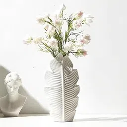 Serrate Slim Vase for Table Decor | Vases for Centerpiece Home Office Living Room | Decorative Vase for Pampas Grass, Dried and Flowers | Durable Ceramic Material | Large Size - White-picture-51