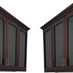 Wall Mounted Wooden Cabinet with 3 Glass Doors | Kitchen, Living Room & Office Storage Unit Set of_2-picture-10