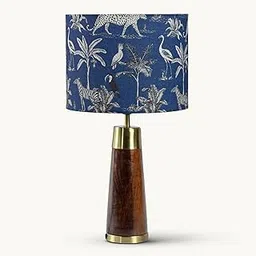 DREAMY WALLS 21'' A-Shaped Table Lamp for Bedroom, Living Room | Wooden Base Bedside Night Lamp with Printed Shade | E27 Holder | Easy Assembly, 10.5x21x4 Inches, Savanna Blues Shade-picture-17