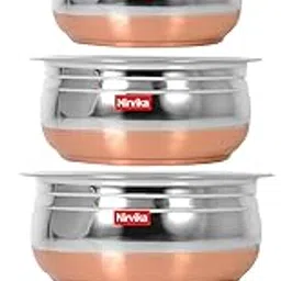 Nirvika Stainless Steel Handi Set Copper Bottom Handi Kitchen Serving,Cooking Bowl cookware Set 5-Pieces (Without lid) Size:- 500ml, 750ml, 1000ml, 1500 ml, 2000 ml-picture-32