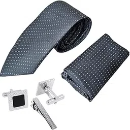 zitti Italian Silk Tie Pocket Square Set with Square Brass Cufflinks & Silver-Black Enamel Checkered Tie Pin | Premium Combo in Leather Box for Men – Formal Gift Set TP-11-picture-22