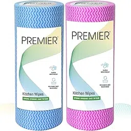 PREMIER Non-Woven Kitchen Towels - 1 Ply, 70 Pulls per Roll, Super Absorbent, Reusable & Disposable, Multi-Purpose Cleaning Cloths for Kitchen, Home, and Office, Multi Colors (Pack of 2)-picture-43