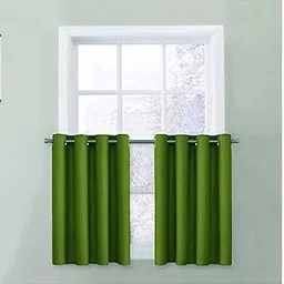 Home Tex Silk Solid Blackout Eyelet Small Window Curtain, W 4 Feet X L 2 Feet, Olive, Pack of 2-picture-19