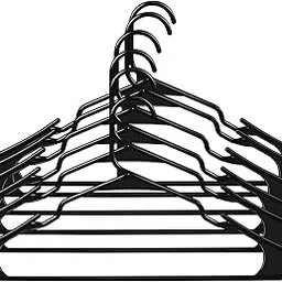 BIANCO Clothes Hangers with Smooth Finish and Non-Slip Grooves Pack of 6 | Clothes Hanger Wardrobe Storage Organizer | Heavy Duty Plastic Hanger for Coats, Suits, Dresses, Pants and Shirts (Black) image 1