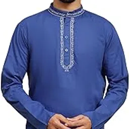 amazon brand - anarva Men's Cotton Embroidered Kurta Long Sleeves Mandarin Collar Helnley Shirt-picture-35