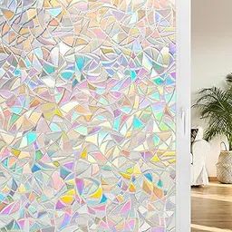 Homein Privacy Window Film, 3D Crystal Decorative Stained Glass Window Film Rainbow Effect Removable Self Adhesive Glass Sticker Static Cling Window Paper for Kitchen, 17.5x78.7 inches-picture-19