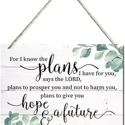 Bible Verse Printed Wood Plaque Sign Wall Hanging, Home Wall Decor For I Know the Plans I Have For You Scripture Rustic Hanging Wall Plaque Wood Signs, Jeremiah 29:11 Christian Sign-picture-11