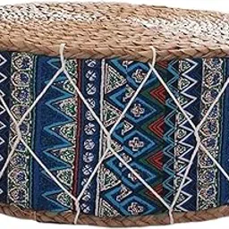 LR Decor Handmade Straw Futon Floor Pillow Meditation Cushion Stool Pouf Bohemia Blue-image-93