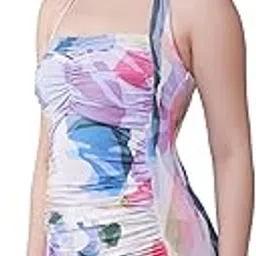 Women's Printed & Tropical Padded Halter Neck Padded Swimsuit with Boyshorts | Ruched One-Piece Swimdress for Modest Casual Beachwear-image-7