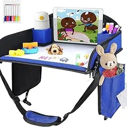 Kids Travel Tray, Kid Travel Tray, Travel Tray for Kids Car Seat, Car Tray for Kids with Drawing Kit, Carseat Tray for Toddler, Kids Road Trip Essentials for Airplane, Blue-picture-26