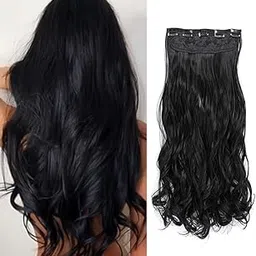 VIVIAN Women's Full Head 22 Inch Hair Extension Wig - Synthetic Natural Wavy Black Hair Pieces-picture-36
