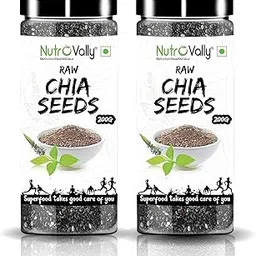 NutroVally Chia seeds (400g) | Raw Seeds for Weight Management | Omega 3, Fiber and Calcium Rich | Plant-Based Sabja seeds for Strong Bones & Overall health - Jar (200g each) image 1
