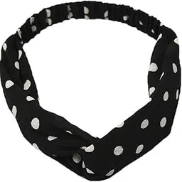 matkooz GIRLS FABRIC CROSS TWIST FANCY HEAD BANDS_POLKA DOTS BLACK - PACK OF 2PCS-picture-20