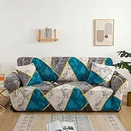 Gorgeous Printed 3-Seater Sofa Cover | Fully Covered, Stretchable & Non-Slip Elastic Slipcover Protector for Triple Seater Sofa (Green Grey)-image-0