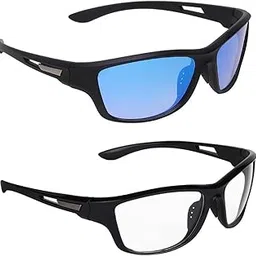 elligator Driving Sport Square Blue and Clear Sunglass for Men & Women | Full-Rim Cover Eyewear for Driving, Cycling, Sports,Cricket | Lightweight Flexible for All-Day Comfort-picture-12