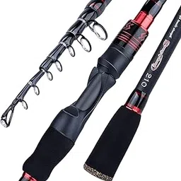 Sougayilang Fishing Rod, Carbon Fiber Telescopic Fishing Pole, Spinning & Casting Rod Designed for Bass-Spinning-Red-1.8M-image-49