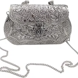 effigy onlinehub Women's German Silver Plated Antique Design Handbag Purse,Handmade Embossed Silver Handle metal Clutch Women Wedding Clutches, Gift Item-picture-17
