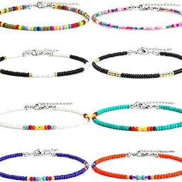 xijin 8Pcs Handmade Beaded Anklets for Women Girls Boho Colorful Beads Ankle Bracelets Adjustable Foot Anklet Set-picture-38