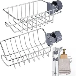 UCRAVO 2pcs Sponge Holder, Stainless Steel Kitchen Faucet Non-Slip Storage Rack, Dish Rack Caddy for Dishwashing, Soap Sponge Storage Rack, Shampoo Conditioner Rack for Shower Bathroom-picture-70