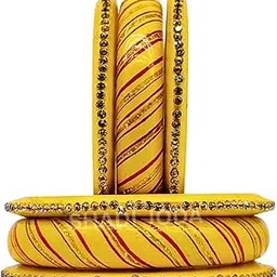 shadi joda new regular use lac bangles set for women (pack of 6) yellow colour. durga puja, chath puja, chaiti chath, savan, diwali and wedding ocassion special lah or lahathi for women. lah ki churiyaan-picture-14