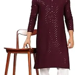 swagg india Men's Viscose Rayon Chikankari Kurta, Green, Knee Length, Mandarin Collar-picture-46