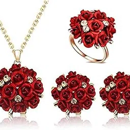 youbella Jewellery Stylish Gold Plated Floral Necklace Jewellery Set with Earrings and Ring for Women and Girls-picture-17