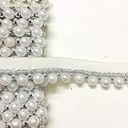 Eerafashionicing 9 mtr Stylish Pearl Laces for Dresses, Sarees, Lehenga, Suits, Bags, Decorations, Borders, Crafts and Home D�cor (Silver)-image-62