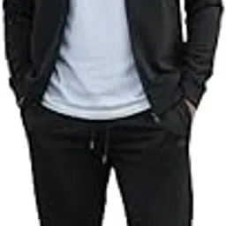 lionies Men's Athletic Track Suit Set, 2-Piece Casual Sports Wear With Full Zip Jacket and Jogger Pants (IN, Alpha, XL, Regular, Big, Black)-picture-10