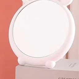 SG-Mart Cute Cartoon Round Makeup Mirror | Desktop Vanity Folding Cosmetic Mirror with Stand, Wall Hanging Option for Home Bathroom, Stylish Tabletop Makeup Accessory (White)-picture-30