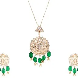 voylla Kundan Elegance Polki Noor Pendant Set For Women|Wedding|Party|Ethnic|Kundan Polki-picture-26