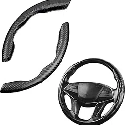 Steering Wheel Cover, 2PCS Segmented Steering Wheel Protector, Carbon Fiber Anti-Slip and Durable Car Accessory, Universal Fit for Most Cars，SUVs (Carbon Fiber Black)-image-1