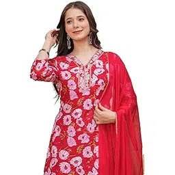 manharee | Women's Rayon Printed Straight Kurta with Pant & Dupatta Set-picture-53