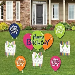 Cheerful Happy Birthday - Yard Sign and Outdoor Lawn Decorations - Colorful Birthday Party Yard Signs - Set of 8-picture-25